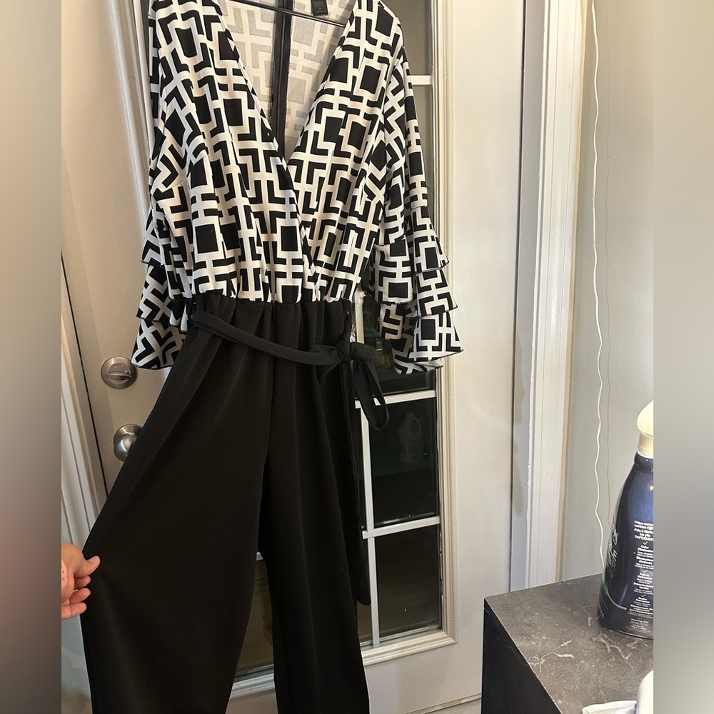 Ashley Stewart black and patterned jumpsuit